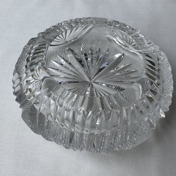 American Brilliant Period Ashtray Bowl Cut Crystal Glass Clear Heavy VTG 4.5" - Picture 1 of 7